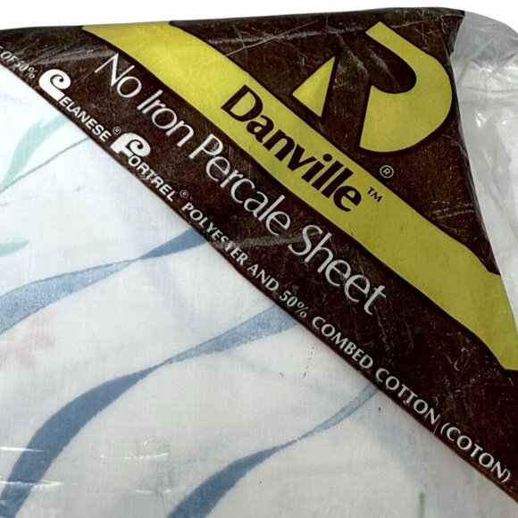 Vintage Fitted Sheet Full Size Blue Bow Floral by Danville No Iron Percale - Picture 7 of 7